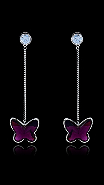 Picture of The Finest Butterfly Platinum Plated Drop & Dangle