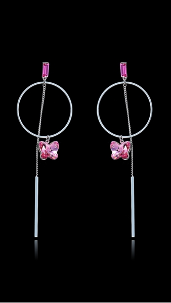 Picture of Unique Design Platinum Plated Pink Drop & Dangle