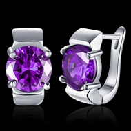 Picture of Long Lasting Platinum Plated Purple Huggies Earrings