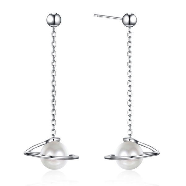 Picture of  925 Sterling Silver Artificial Pearl Dangle Earrings 3LK054365E