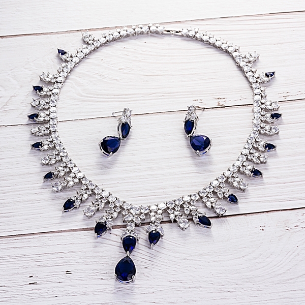 Picture of Eye-Catching Blue Wedding Necklace and Earring Set at Unbeatable Price