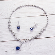 Picture of New Cubic Zirconia Blue Necklace and Earring Set