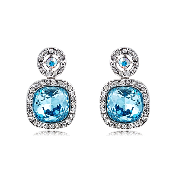 Picture of Nickel Free Platinum Plated Blue Dangle Earrings with Easy Return