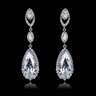 Picture of Delicate Big Platinum Plated Dangle Earrings