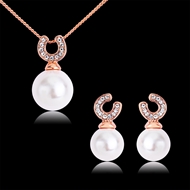 Picture of Most Popular Artificial Pearl Rose Gold Plated Necklace and Earring Set