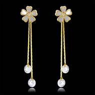 Picture of Trendy Gold Plated White Dangle Earrings with No-Risk Refund