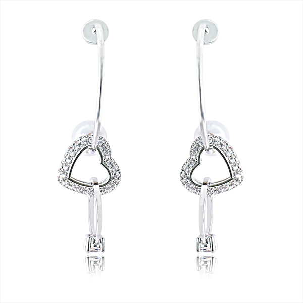 Picture of Delicate Platinum Plated Dangle Earrings Online Only