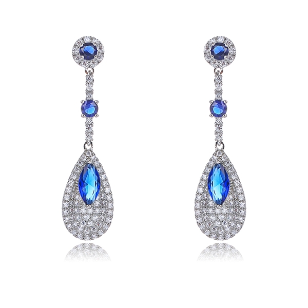 Picture of New Season Blue Platinum Plated Dangle Earrings with SGS/ISO Certification