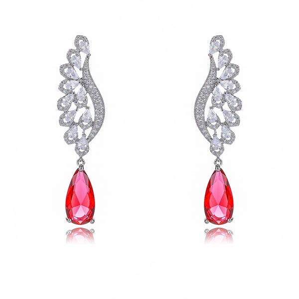 Picture of Great Value Red Platinum Plated Dangle Earrings with Full Guarantee