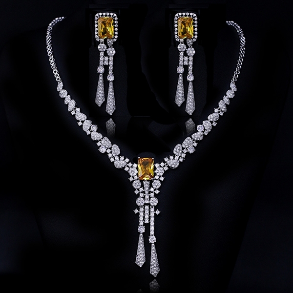 Picture of Great Cubic Zirconia Platinum Plated 2 Piece Jewelry Set