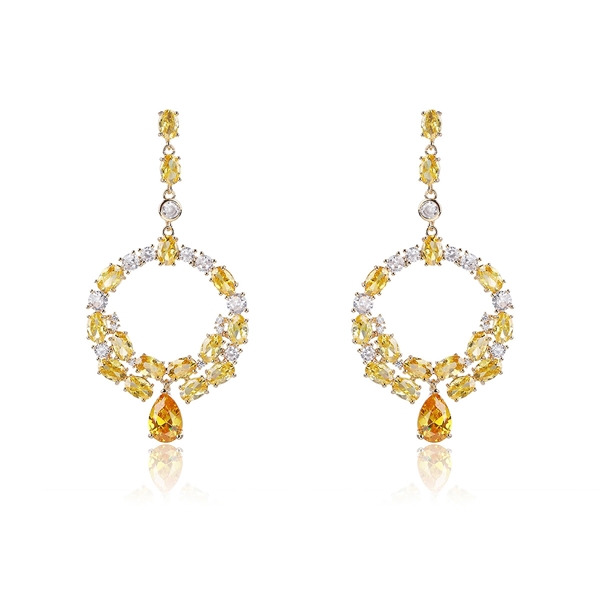 Picture of Low Price Platinum Plated Yellow Dangle Earrings for Girlfriend