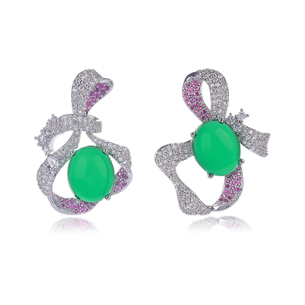 Picture of Green Platinum Plated Drop & Dangle Earrings for Female