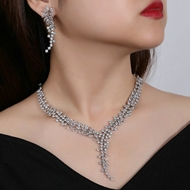 Picture of Most Popular Cubic Zirconia Platinum Plated 2 Piece Jewelry Set